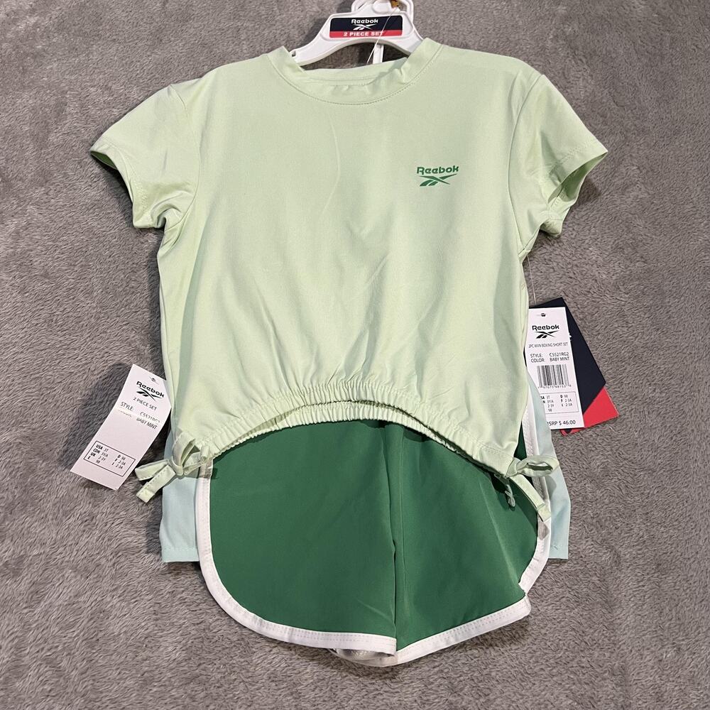 Reebok Shirt Shorts Set Girls 3T Green Two Piece Active Outfit Summer Play